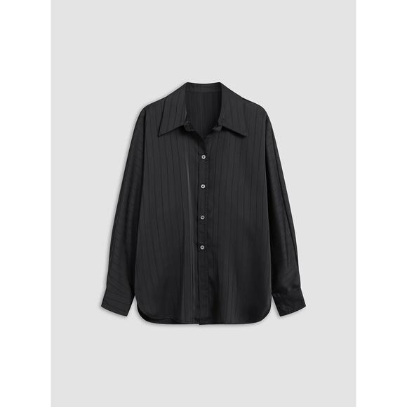 Commense "Charlotte" Oversized Button Up Collared Blouse - Black - Size S - Picture 1 of 9